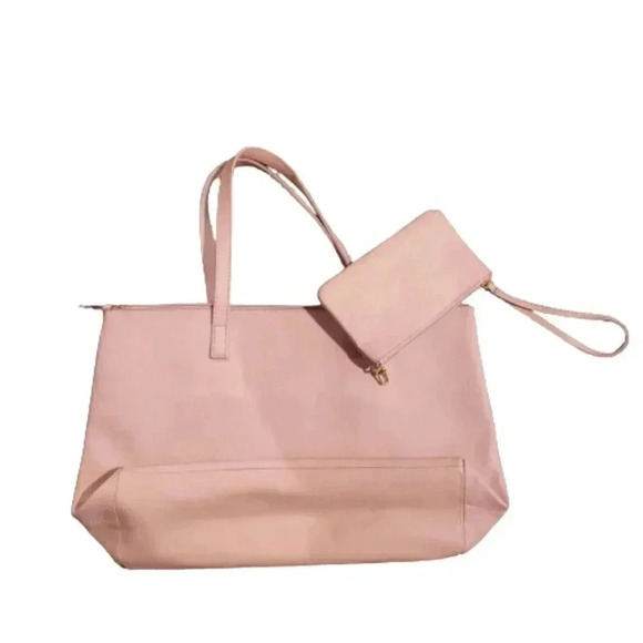 Minimalist Chic Sporty Preppy Leather Blush Pink Set Vacation Travel Work Career - Picture 6 of 8
